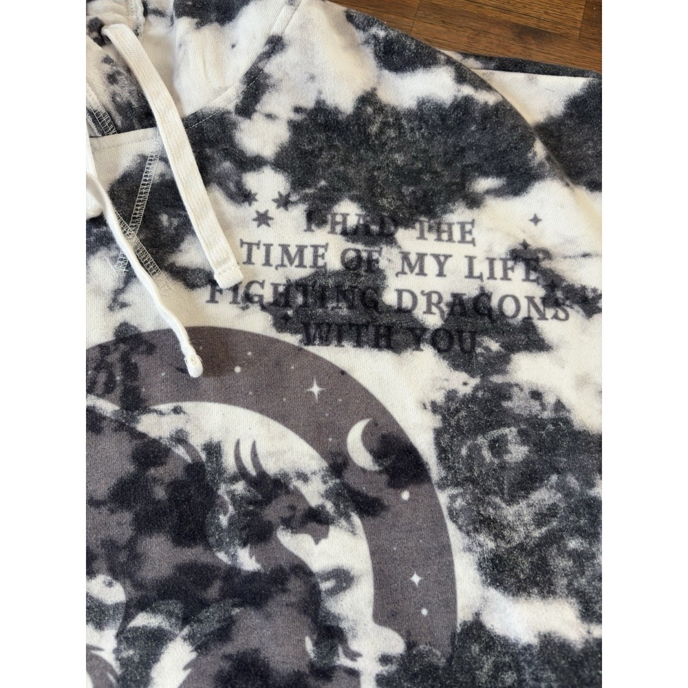 Hollister Hoodie Women's Medium Tie Dye Cotton Sweatshirt Black White‎ Dragon - Picture 3 of 16